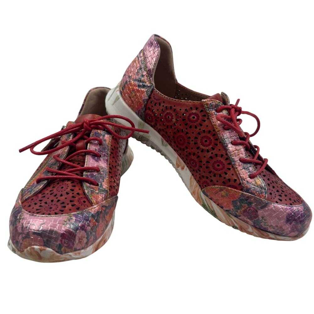 L'Artiste by Spring Step Jazzie Floral Leather Lace-Up Sneakers Women's 37/6.5-7